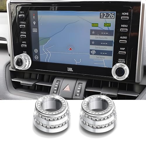 Polodunn Fit for Toyota RAV4 Models 2019-2025 Volume Control Knob Cover Trim - Aluminum Alloy Interior Accessories, Durable Car Dashboard Knob Protector (Bling, 2019-2022/2 vol knob)