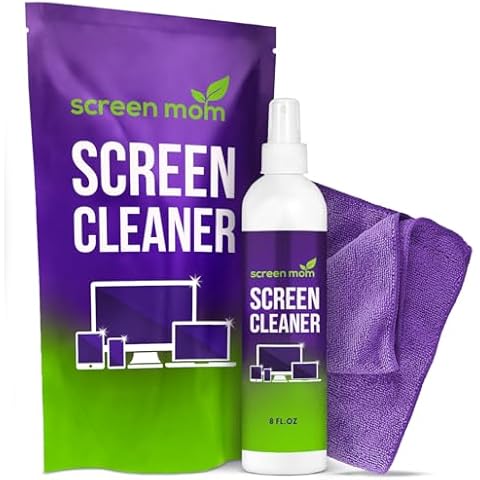Screen Mom Screen Cleaner Spray and Microfiber Cloth 8oz Screen Cleaner Spray and Wipe for TV, Laptop, Computer, Phone, iPad, Car Screen Cleaning Kit Electronic Cleaner Spray Cover