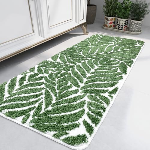 homantic dunkelgrüner Badezimmerläufer mit Blattmotiv, 60 x 150 cm