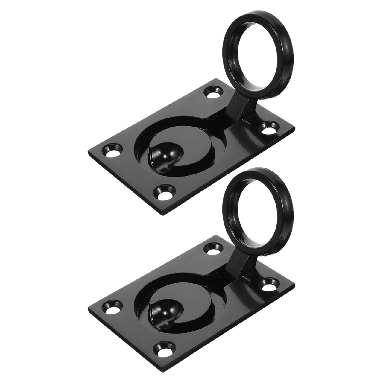 Zerodeko 2Pcs 304 Stainless Steel Yacht Square Flush Pull Ring Handles, Recessed Marine Hatch Pull Handles for Boat Cabin Deck, Large Matte Black Boat Hardware