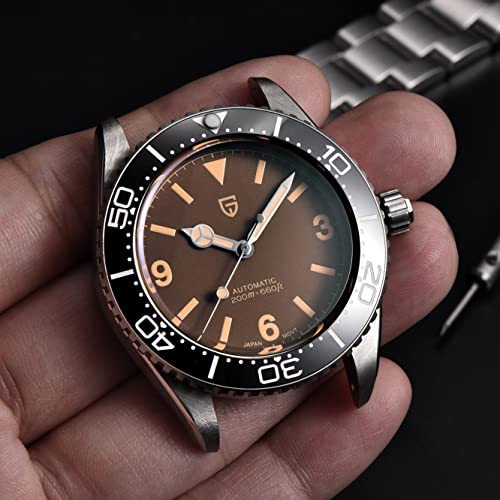 Haiqin Pagani Design 1755 Men's Retro Automatic Diving Watches Japan Nh35 Movment Rotating Ceramic Bezel Stainless Steel 200M Waterproof Self Winding Vintage Wrist Watch (Brown) #TOP2