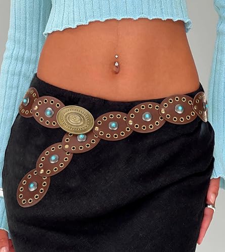 INOGIH Women Vintage Wide-Diso Western-Cowgirl-Belt Boho-Style Concho-Country-Belts for Dress Skirt3