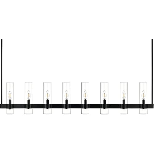 Linea di Liara Teramo Black Kitchen Island Lighting - Modern Farmhouse Rectangle Dining Room Light Fixtures - 54 inch 8 Light Linear Chandelier