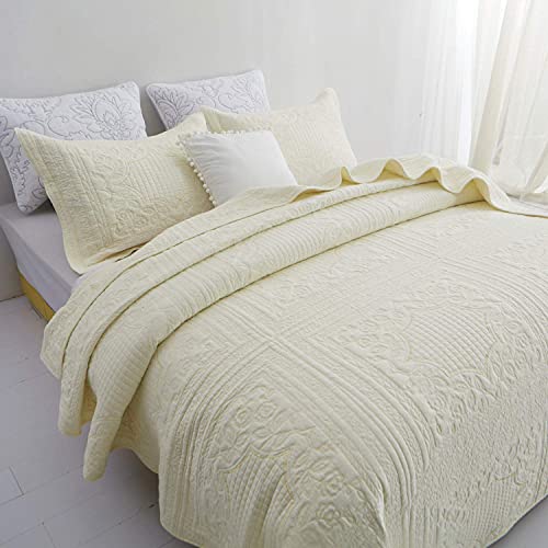 Brandream Luxury Farmhouse Bedding Set Queen Size Bedspread Cotton Quilt Set Off White Chic Matelasse Coverlet Set (98X106) With Standard Size Shams #TOP1