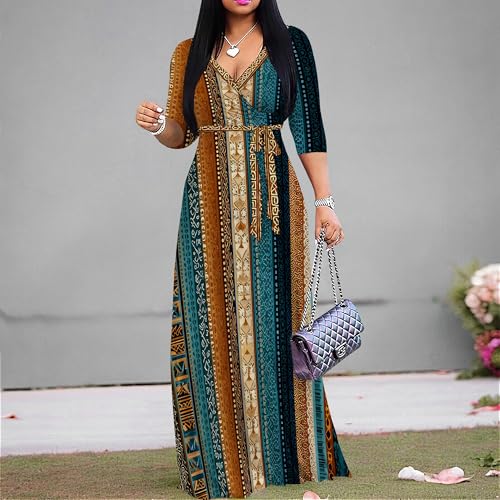 Image of Women Plus Size 3 /4 Sleeve V Neck Maxi Dress with Pockets | Soft fabric relaxed fit three quarter sleeve v neck with pockets for party and daily wear