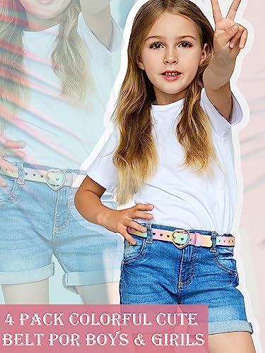 Sintege 5 Pcs Girls Belt Size 6-12 Kids PU Leather Waist Belt Hollow Heart Design Metal Buckle for Girl Pants Jeans Dress4