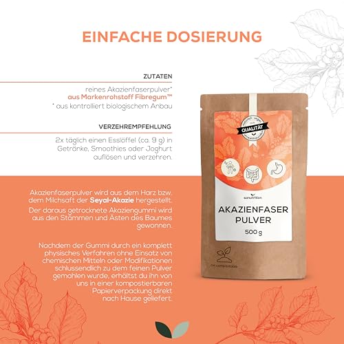 Akazienfaser Pulver | 500 g Beutel |  80% lösliche Ballaststoffe | Markenrohstoff Fibregum™ | Darmflora | vegan, glutenfrei und fructosefrei