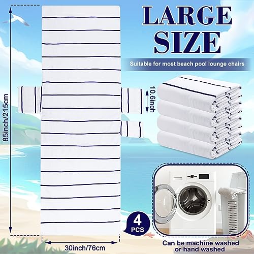 Redbaker REDBAKER-CHAIR COVERS-16 4 Pack Pool Chair Covers Towel Chaise Lounge Cushion Cover With Top And Side Pockets Cotton Oversized Beach Chair Towels thumb #1