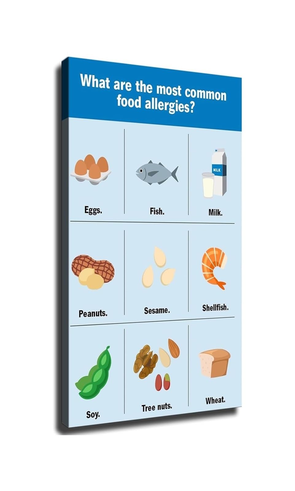 NWPNLXEA Common Food Allergy Poster Allergens List Healthy Eating Chart Wall-Art Decor For Cafe Pantry