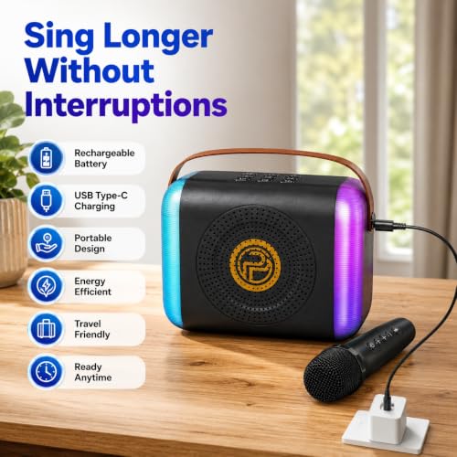 Image of UNICRON Karaoke Speaker with Mic, Mike for Kids & Adults - Rechargeable Karaoke Mic & Bluetooth Speaker Set, Dynamic Lights Birthday Gift, Home & Travel
