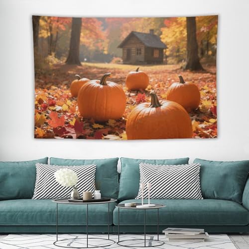 Tapisserie murale bohème citrouille maccbn grand format avec kit de suspension
