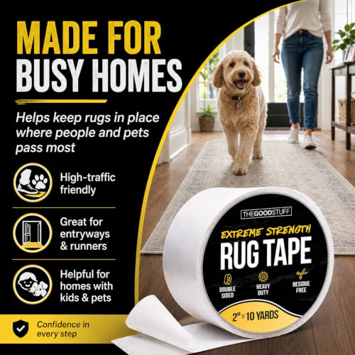Image of The Good Stuff Double Sided Rug Tape [2 Inch x 10 yd] Secure Area Rugs