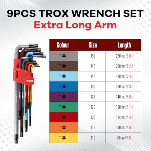 Image of 9PCS Torx Star Allen Wrench Set, Extra Long Arm Star Key Set T10 - T50, Cr-V Steel, Color-Coded Anti-Slip Wrenches For Bike Repair, Furniture Assembly, Motorcycle Maintenance, DIY Project.