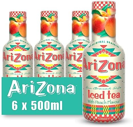 Arizona Peach Iced Tea with Real Peach Juice, 6 x 500ml PET Bottles