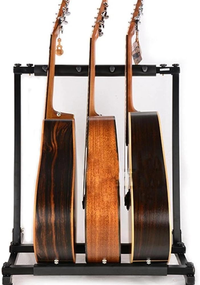 3-Tier Folding Guitar Holder Rack – Heavy-Duty Iron Stand for Acoustic, Electric & Bass Guitars, Black
