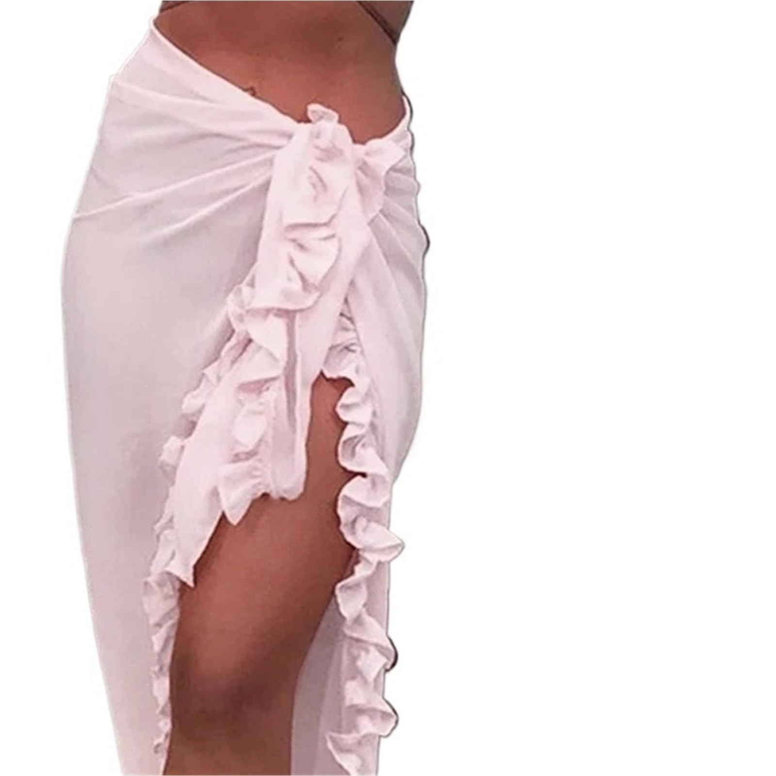 Damen Strand Bikini Cover Up Wickelschal Bademode Kleid Feste Rüschen Lässiges Strandkleid for Das Meer Für Urlaub
