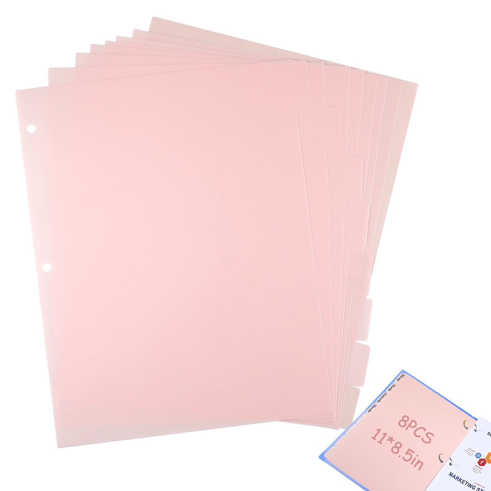 8 Pcs 3 Ring A4 Binder Dividers with 8 Insertable Tabs, Pink Clear Binder Divider Index, Sturdy Plastic Index Divider Sheets for Office School Binders Notebook Journal Diary Memo Notepad