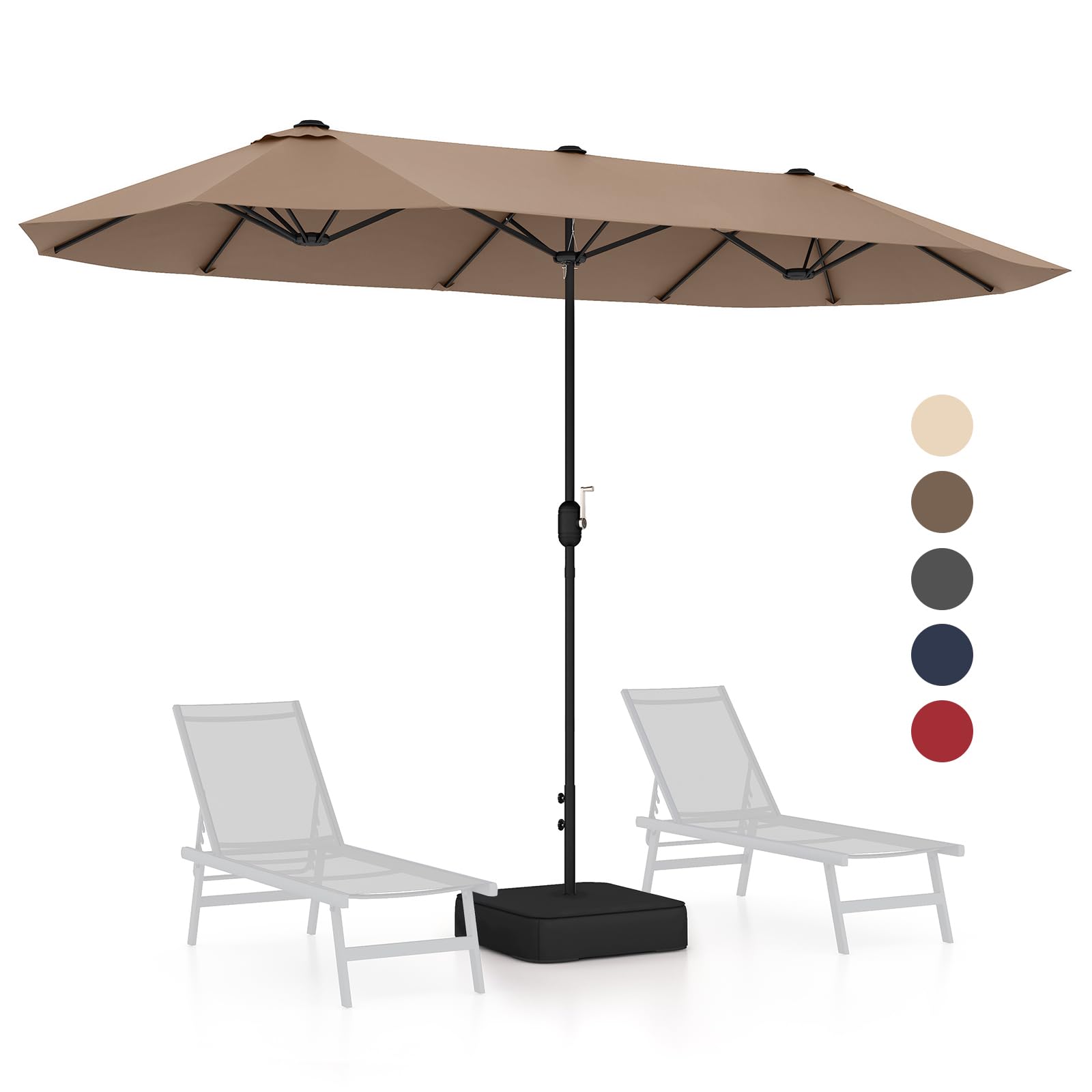 Giantex 13ft Large Patio Umbrella with Base, Double-Sided Outdoor Umbrella with Crank Handle, Umbrella Base Stand with 2 Sandbags, 12 Metal Ribs, Market Umbrellas for Garden Poolside Deck (Tan)