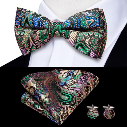 Image of Dubulle Suspender and Bow Tie for Men Paisley Solid Mens Suit Braces Pretied Bowtie and Handkerchief Cufflinks Formal Wedding