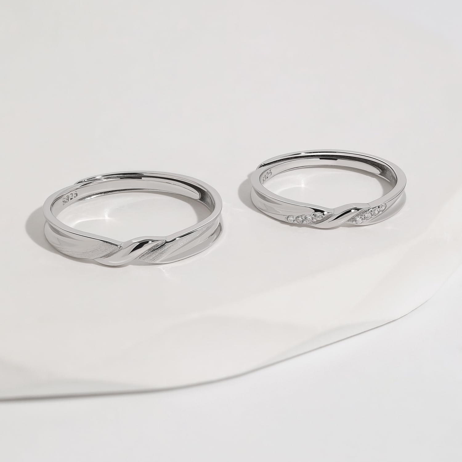 Meissa Alianzas Anillos de Compromiso Ajustables para Pareja Plata de Ley 925 Mujer 2,5mm con Circonita & Hombre 3,2mm Joyería Nupcial para Aniversario Boda San Valentín (Juego de dos anillos)