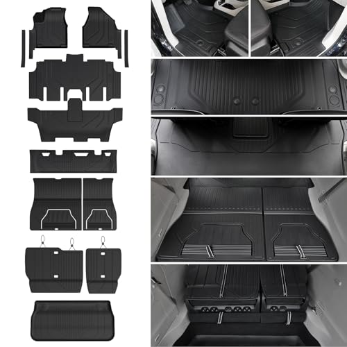 JOULARISE Floor Mats Set for Chrysler Pacifica 2017-2026 2027 7/8 Seats(Only Gas) Fit Voyager 2020-2026 All Weather TPE Backrest Mat Cargo Liner Accessories for Pacifica Touring Series & Select
