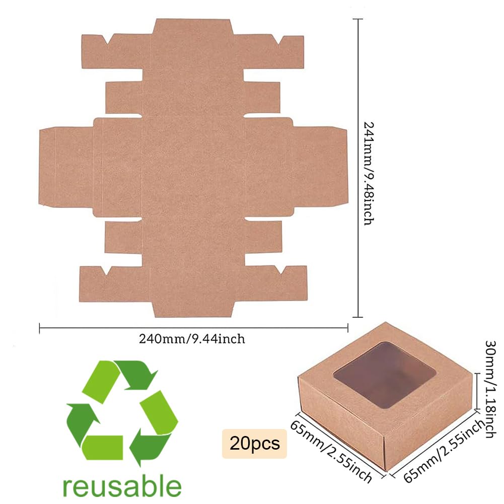 BENECREAT 24 Pezzi Scatola in Cartone Kraft Marrone con Finestra Trasparente Scatole Regalo 8x8x3cm per Confezioni di Gioielli per Feste, Dolci, Torte