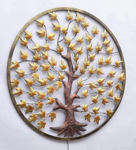 Image of Bharat Art Metal Iron Wall Art Decor for Home Bedroom Living room Cafe Interior Decorative | Elegant Wall Hanging Sculpture with LED Light | Gift Item | Mapple Tree In Ring | 40X2X40 Inch | W281