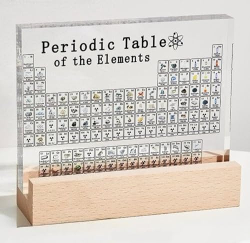 DancJulie元素周期表 83 種実物元素標本 アクリル 透明 木製 LED ベース付き 学習ツール 化学勉強用 学用品 卓上 インテリア 工芸品 プレゼント 学校 オフィス 化学愛好者用 (ランプなし)