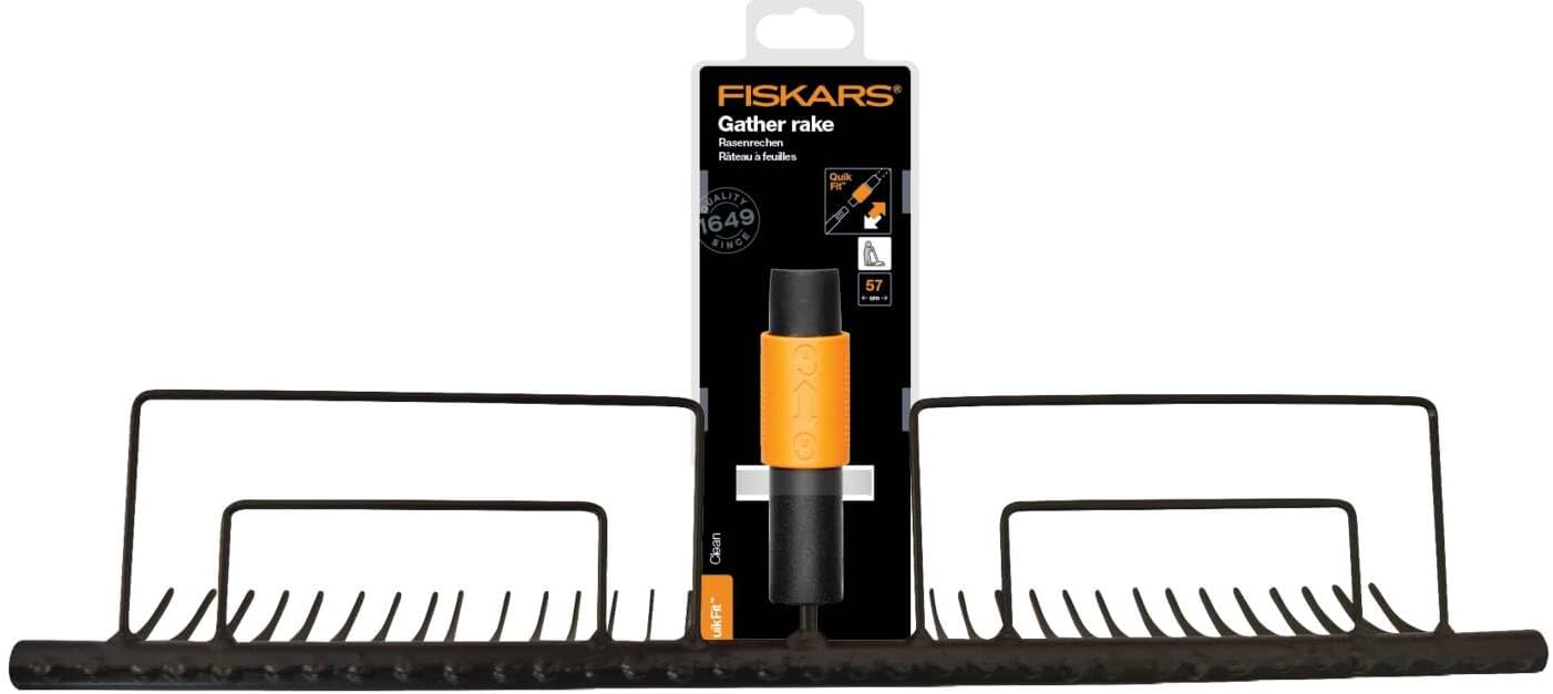 Fiskars QuikFit Gather Rake, with 35 Tines, Tool Head, Width: 57 cm, Hardened Steel Tines, Black, 1000656
