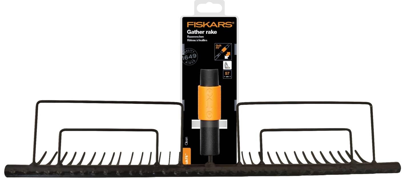 Fiskars Rastrello per prato con 35 denti, Testa di attrezzo, Larghezza: 57 cm, Denti in acciaio temprato, Nero, QuikFit, 1000656