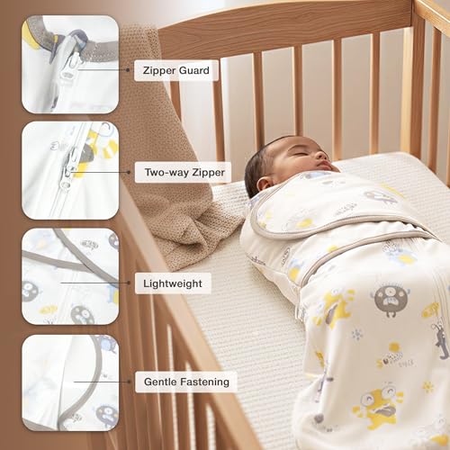 Image of Organic swaddle sleep sack 3-6 months, Easy Zipper Swaddle, Breathable 100% Cotton, 3-Way transitional sleep sack