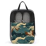 Japan Wave Wallpapers Shoe Bags for Travel Water-Resistant Shoes Pouch with Handle Fashion Shoe Organizer with Zipper Closure Portable Sneaker Carrier for Men & Women Daily Use