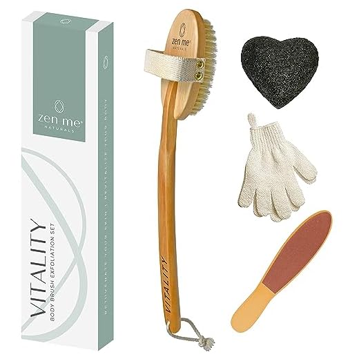 El mejor sistema de exfoliación del cuerpo con cepillo para la piel seca, incluye guantes exfoliantes y esponja para rostro de konjac, reduce la celulitis y fortalece el sistema linfático, masajeador de espalda con cerdas naturales de jabalí