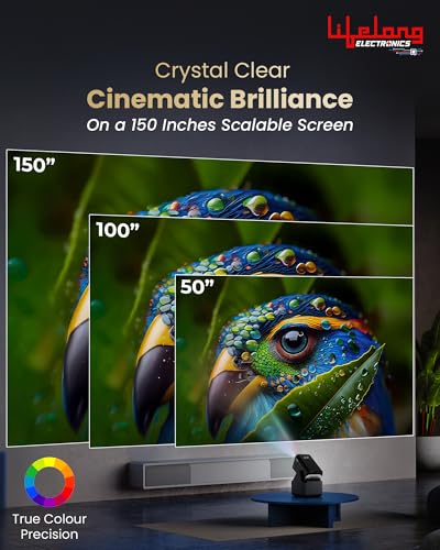 Image of Lifelong Electronics ROAR Projector with 2 Mics | Booming 20W Speakers | Cricket Commentary, Karaoke Party & Room Cinema | 1080P & 4K Ultra HD Support | All Android OTT Apps | Ultra Bright 150 inch Screen