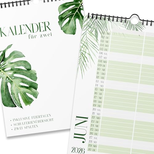 Kalender 2026 Wandkalender (Monatskalender im A4 Hochformat) - Monatskalender 2026 für das ganze Jahr von Januar bis Dezember mit Ferienübersicht - Ideal als Paarkalender oder Familienplaner