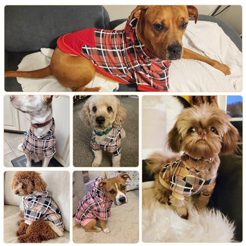 EXPAWLORER Hunde-Kapuzenpullover mit Karomuster, britischer Stil, Warmer Hundepullover mit Loch für die Leine, Pitbull-Kleidung, Wintermantel, Bekleidung für alle Rassen, Welpen, Mädchen, Jungen,