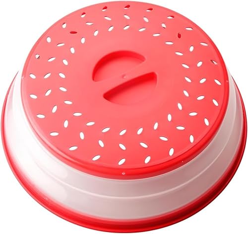 Microwave Splatter Cover Collapsible Microwave Cover for Food, Colander Basket for Fruit and Vegetable, 10.5inch Red