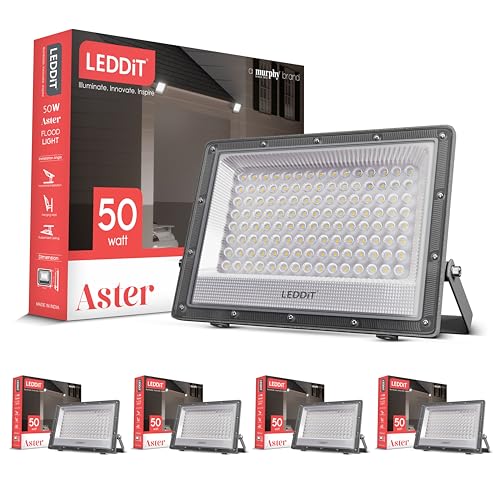 Image of Aster 50W LED Flood Light with 2-Year Warranty | IP66 Waterproof Outdoor Light for Garage, Garden, Shop, Parking | Cool White | BIS Approved | Pack of 5