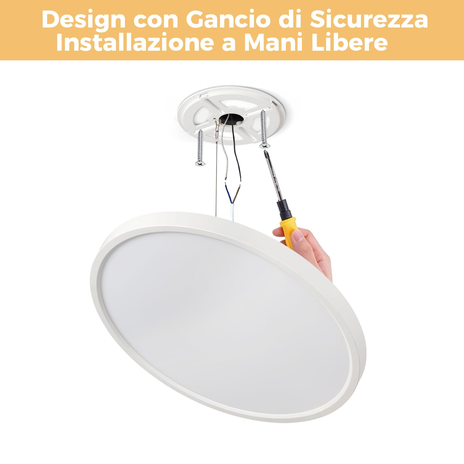 FUPE Plafoniera LED Soffitto 32W Lampada da Soffitto, 3000K/4000K/6500K Ø40cm 3200lm con Gancio di Sicurezza per Installazione Facile per Camera da Letto Corridoio Cucina Seminterrato