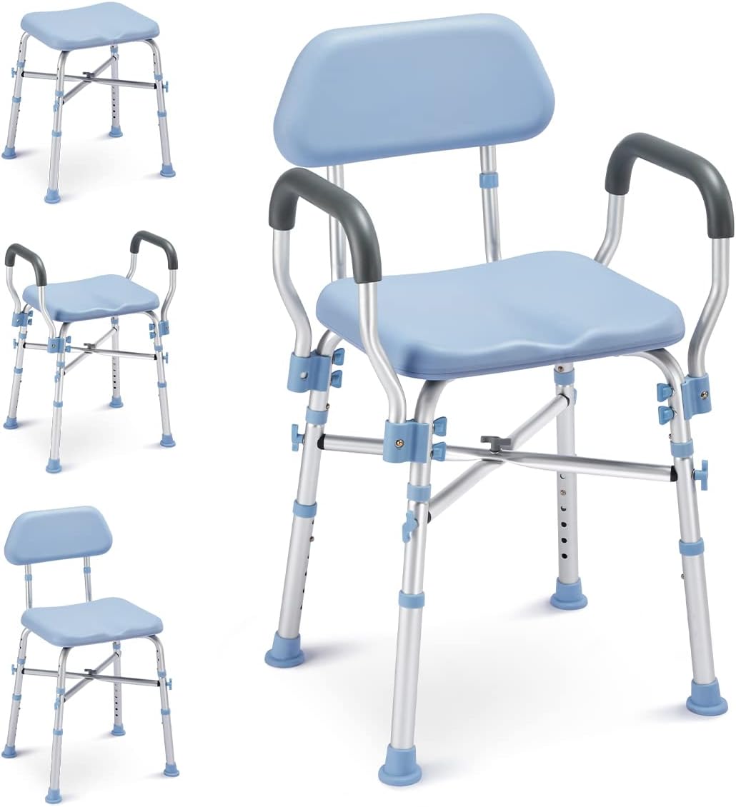 OasisSpace Heavy Duty Shower Chair with Back, 500lbs Padded Shower Chair for Inside Shower - Tool-Free Anti Slip Bathroom Seat for Elderly, Senior, Handicap & Disabled With Arm, Back & Crossbar