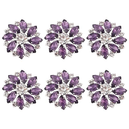 FINGERINSPIRE 6PCS Flower Brass Rhinestone Shank Buttons 26MM Indigo Crystal Sew On Buttons with 1-Hole and Flat Back