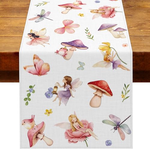 Heyfary Fairy Table Runner Spring Fairy First Party Decorations Garden Tea Mushroom Girls Woodland Baby Shower Home Kitchen Dining Table Decor