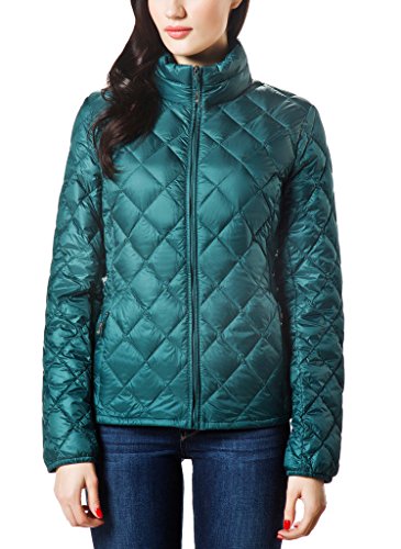 XPOSURZONE Women Packable Down Quilted Jacket Lightweight Puffer Coat Pinegreen Large