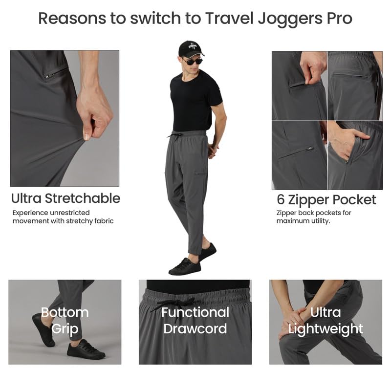 Image of BLUE TYGA Travel Joggers Pro for Men | Ultrastretch, Wrinkle Free & Sweat Wicking Travel Joggers | Quick Dry & Odour Control Joggers for Travelling