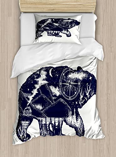 Ambesonne Cabin Duvet Cover Set of 2, Bear Double Exposure