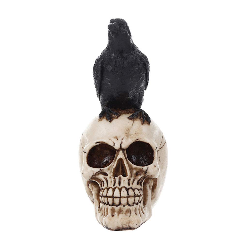 Artigianato in Resina con Teschio di Corvo sopra la Testa per la Decorazione della tavola di casa del Bar di Halloween