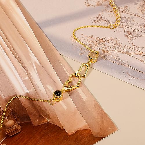 Custom Photo Projection Bracelet with Picture Inside Personalized Heart Photo Projection Bracelet for Women Men 100 Languages ​​I Love You Bracelet Adjustable Rope Bracelets for Couple Best Friend4