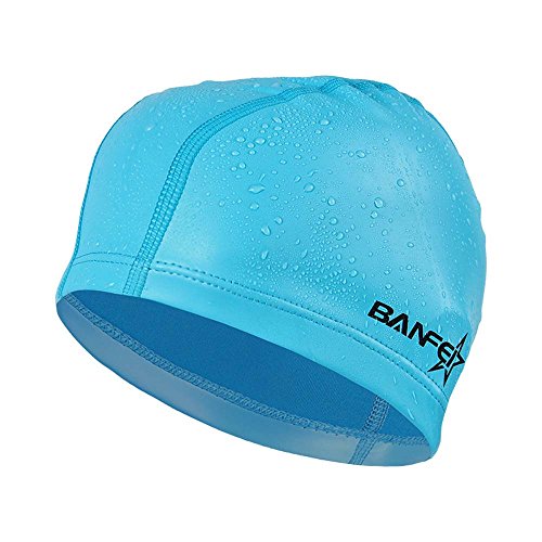 SHESHY Men Flexible Waterproof Moisture-proof Adult Size Swimming Cap Cotton Fiber Swimming hat (PU-Light Blue)
