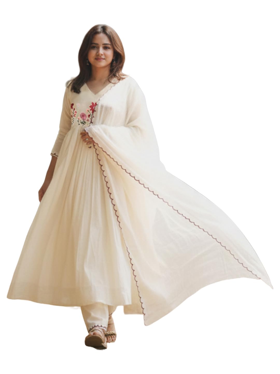 Women Viscose Blend Anarkali Embroidered Kurta Pant Dupatta Set | Ladies Ethnic Kurti Bottom Outfit with Floral Detail | Indian Wear for Office, Casual, Festive Use-image-17