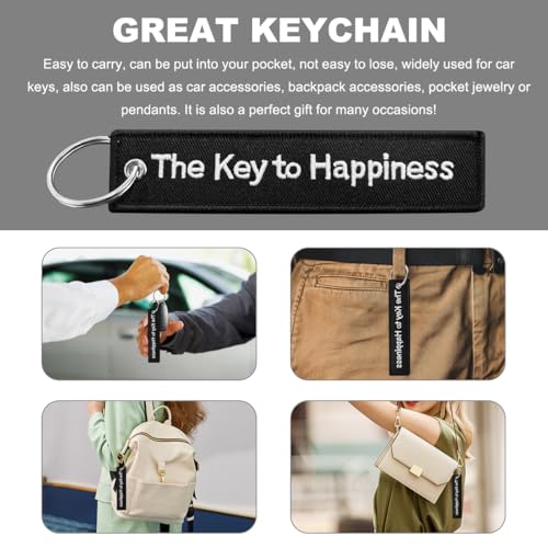 Image of Personalized Keychain, Embroidery Double Sided Key Chain Tag, Customized Car Scooter Key Chain Luggage Tag for Men (The Key To Happiness)